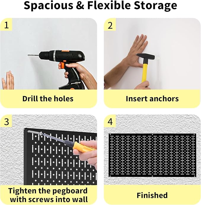 Garage Peg Board Organizer - 2-Pack 32" X 16" Black Heavy-Duty Metal Pegboard Panels, High-Capacity Wall Mount Peg Board for Tool Storage, Workshop, Kitchen, Garage & Office Organization