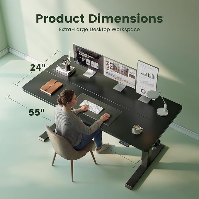 CubiCubi Electric Standing Desk Height Adjustable, 55.1 x 23.6 Inches Home Office Computer Desk, Sit to Stand Up with Memory Presets, Black