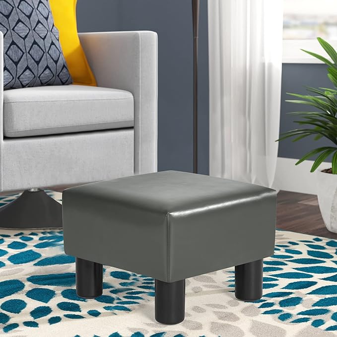 Joveco 12.6" Square Foot Rest for Under Desk PU Leather Foot Stool for Home and Office (Grey PU)