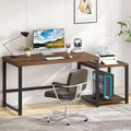 FOLUBAN Large Computer Desk, 63 Inch Home Office Desk with PC Tower Stand & Printer Space, Study Writing Gaming Table Workstation for Bedroom Living Room, Walnut