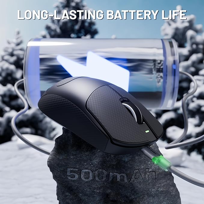 ATTACK SHARK X8ULTRA Wireless Gaming Mouse, 42000 DPI PAW3950MAX Sensor, 8000Hz Optical Nordic 52840 Tri-Mode 2.4G/BT/Wired, 55g Lightweight Big Hand Ergonomic Mouse with Coiled Cable-Black&Tape