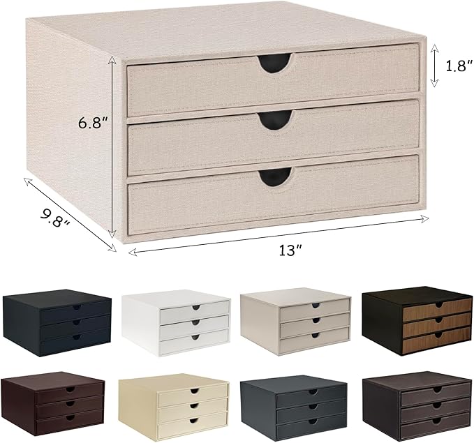UnionBasic Document Organizer, 3-Drawer File Cabinet Document Storage Box, Office Desktop Filing Organizer, Seashell
