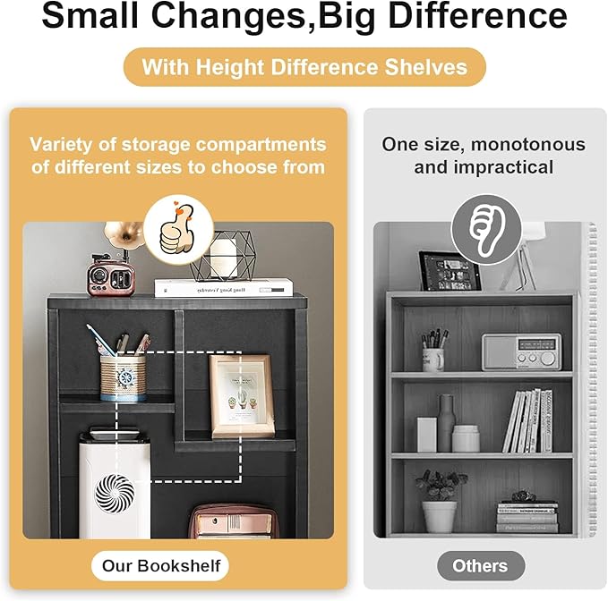 VECELO 3-Cube Small Bookshelf, Modern Bookcases with Shelves Height Up to 12.8 Inches, Suit for Common Size Textbook, Vertical or Horizontal, Cubby Storage Organizer,Vintage Black