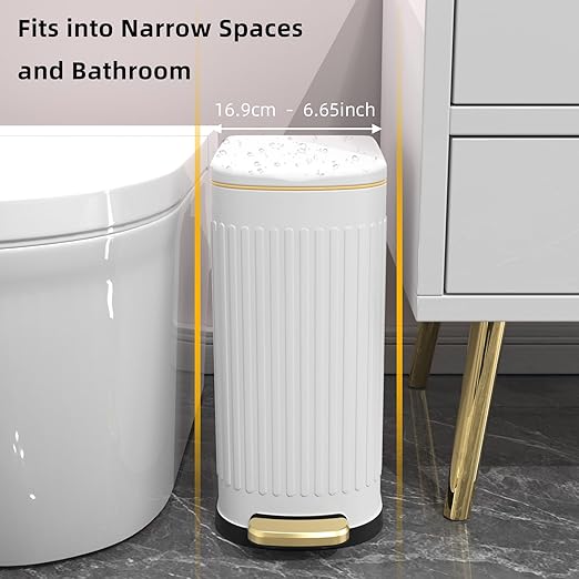 KSSKSS Slim Stainless Steel Desk Wastebasket – White (2.6 Gal)