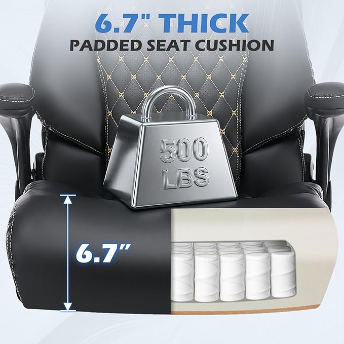 500LBS Big and Tall Office Chair,Comfy Heavy Duty Executive Chair with Adjustable Lumbar Support for Back Pain,High Back Desk Chair with Extra Wide Seat for Home Office