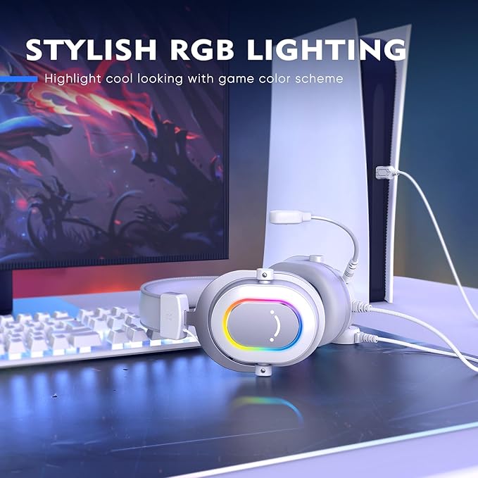 FIFINE Streaming RGB USB Microphone Gaming Headset Bundle, PC Condenser Mic Wired Headset on PS4/PS5, Gamer Kit Plug and Play for Recording, Online Game, Discord, Twitch (A6TW+H6W)