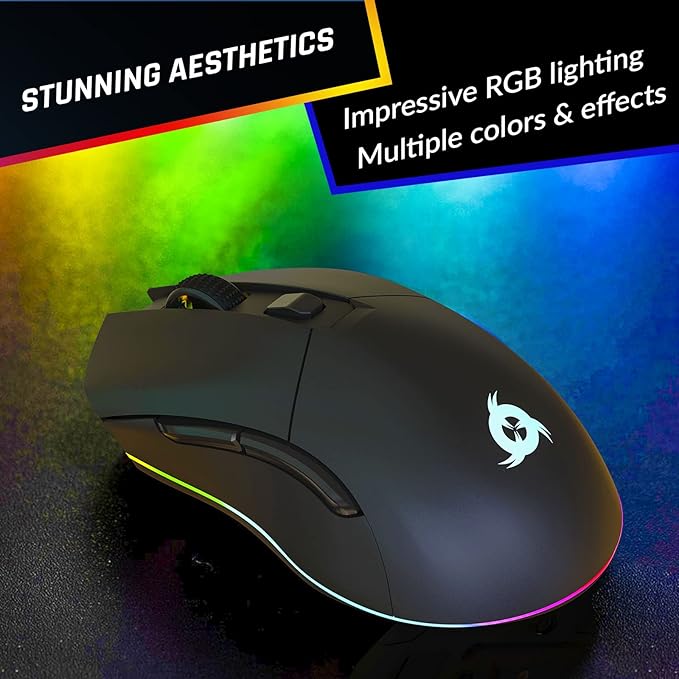 KLIM Blaze Pro Rechargeable Wireless Gaming Mouse with Charging Dock RGB - New Version - High-Precision Sensor and Long-Lasting Battery - Up to 6000 DPI - Great PC Gaming Mouse Wireless