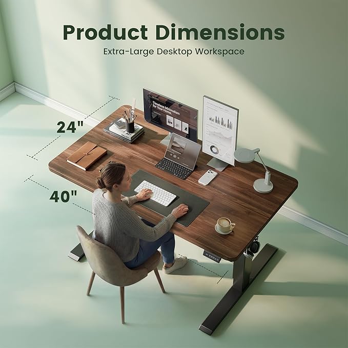 CubiCubi Electric Standing Desk Height Adjustable, 39.4 x 23.6 Inches Home Office Computer Desk, Sit to Stand Up with Memory Presets, Dark Walnut
