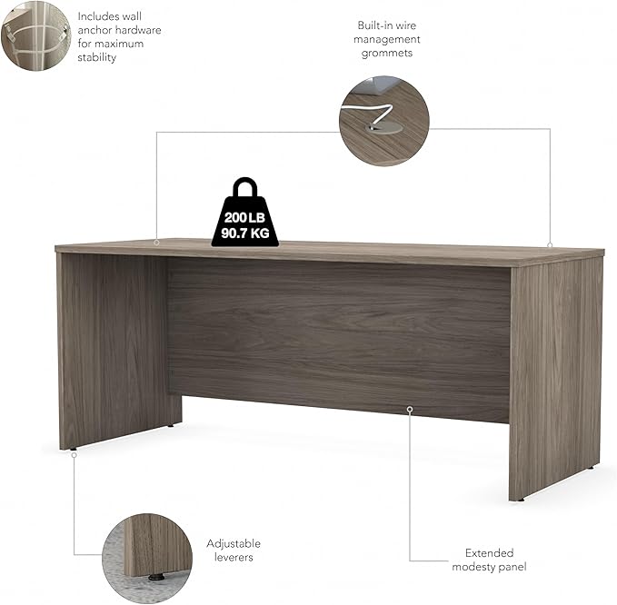 Bush Business Furniture Studio C Office Desk with Hutch and Mobile File Cabinet, 72W x 30D, Modern Hickory