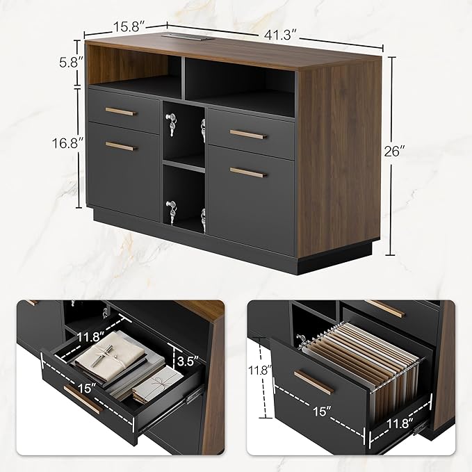 ModernMate Home Office Furniture Set, 71" Electric Standing Desk with 2 Wide File Cabinet, AC/USB, Mobile File Cabinet with Lockable Wheels, Furniture Set with Multiple Functions,Black Walnut