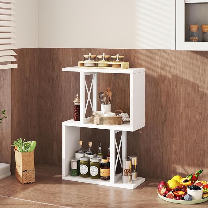 IBUYKE Desktop Bookshelf, 3-Tier Table Bookcase Shelves Storage Organizer Hutch for Office/Dorm, Solid Ability Desk Shelve UTMZ011W