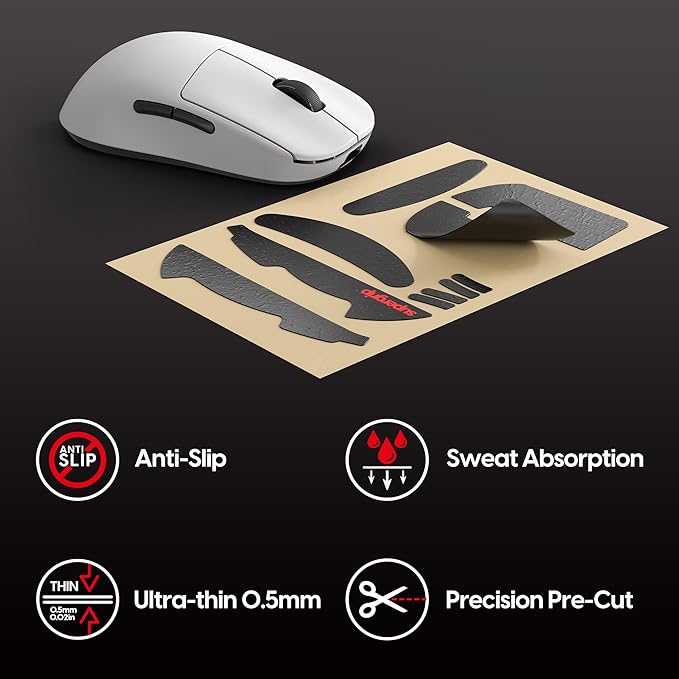 Pulsar Gaming Gears SUPERGRIP Griptape Set for X2A Medium Sweat Absorbing High Performance Anti Slip 3M Adhesive no Residue Mouse Grip Tape Ultra-Thin 0.5mm (0.02in)
