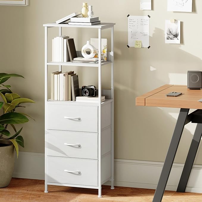 Somdot 5 Tier Bookshelf with Drawer, Tall Bookcase with Shelves, Bookshelf Desktop Organizer, Display Standing Shelf Units for Living Room, Bedroom, Study Room,White Leather