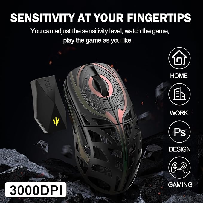 WLMOUSE Strider Magnesium Gaming Mouse 45g Superlight Magnesium Alloy Wireless Gaming Mouse, 125-8000Hz (Adjustable) Wireless Polling Rate, PAW 3950 HS Sensor, for PC/Laptop/Mac(Strider OM-Black)