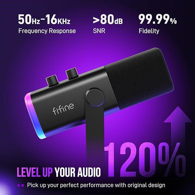 FIFINE XLR/USB Dynamic Microphone Bundle with Gaming Mixer, Streaming Mic Kit with XLR Interface, Mixer for Recording, Video Creation with Voice Changer, Game Chat Balance, RGB Control (AM8T+SC8)