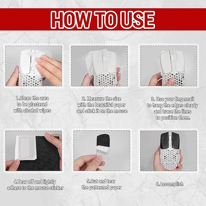 BOROLA DIY Adhesive Universal Mouse Anti-Slip Snowflake Grip Tape, Cut Sweat-Absorbing Ultra-Thin 0.3mm Non-Slip Gaming Mice Skins Stickers for Any Brand(2PCS Black+White, 12x11.5cm/4.7x4.5in)