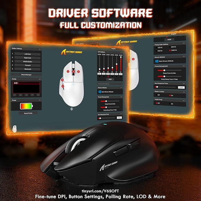 MAMBASNAKE×Attack Shark V6 65g Lightweight RGB Gaming Mouse with Magnetic Charging Dock, BT/2.4G Wireless/Wired 1K Polling Rate, 25K DPI, Programmable Mice for PC/Mac/Laptop(Black)
