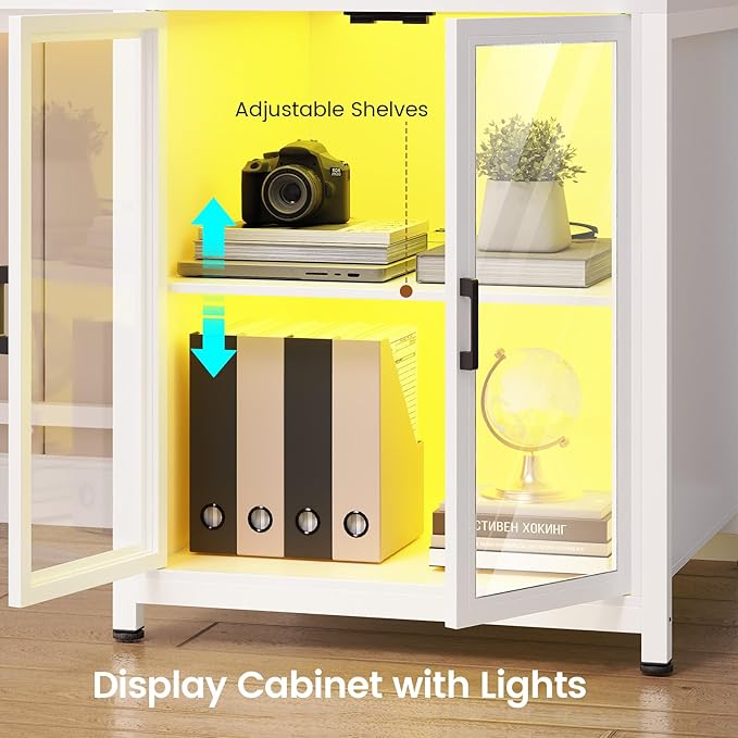 SEDETA 78.7” Large Gaming Computer Desk with Storage Drawers, Reversible L Shaped Office Desk with Display Cabinet and Power Outlet, Corner Gaming Desk with LED Lights for Home Office, White
