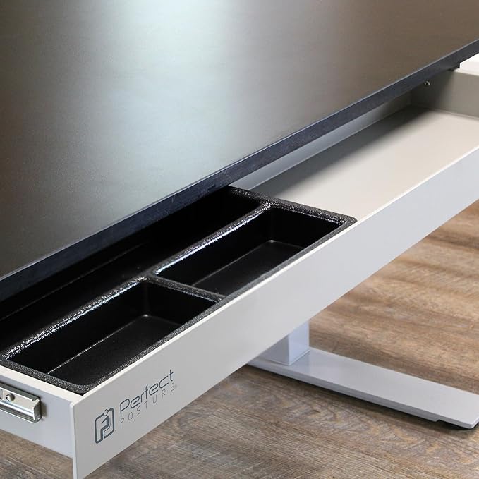 PERFECT POSTURE Under Desk Storage Drawer With Lock – Slim Pen & Pencil Drawer for Regular & Sit-Stand Standing Desks, Gray (33” x 7.5”)