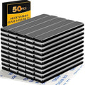 TRYMAG Neodymium Magnet, 50 Pack Strong Bar Magnets with Double-Sided Adhesive, Heavy Duty Metal Magnet Bar, Black Epoxy Coating Earth Magnets for Shower Door, Garage, Science, DIY - 60 x 10 x 3 mm