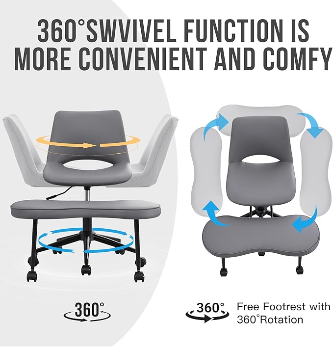 Ergonomic Cross Legged Office Chair with Wheels, 360° Swivel ADHD Chairs for Adults, Height Adjustable Seat for Meditation, Yoga - Wide Criss Cross Chair with Lumbar Support, Kneeling Chair, Grey