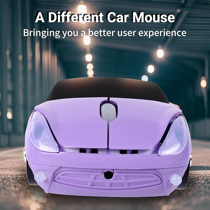 elec Space Wireless Mouse, 2.4GHz Car Wireless Mouse Cool 3D Sport Ergonomic Optical Cordless Mice with USB Receiver for PC Laptop Computer Women Small Hands (Purple)