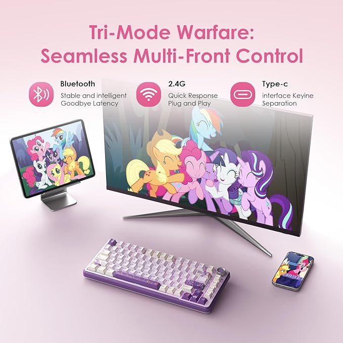 My Little Pony Wireless Mechanical Keyboard - 81 Keys RGB Gaming Keyboard with Custom Linear Switches, Hot-Swap & Knob Control, Triple Connection (BT5.0/USB-C/2.4GHz), Compact for Work & Gaming