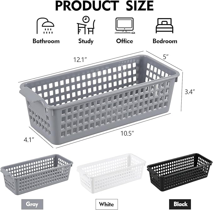 Anbers Gray Small Plastic Storage Basket, Narrow Baskets for Desktop Organizing, 4 Pack