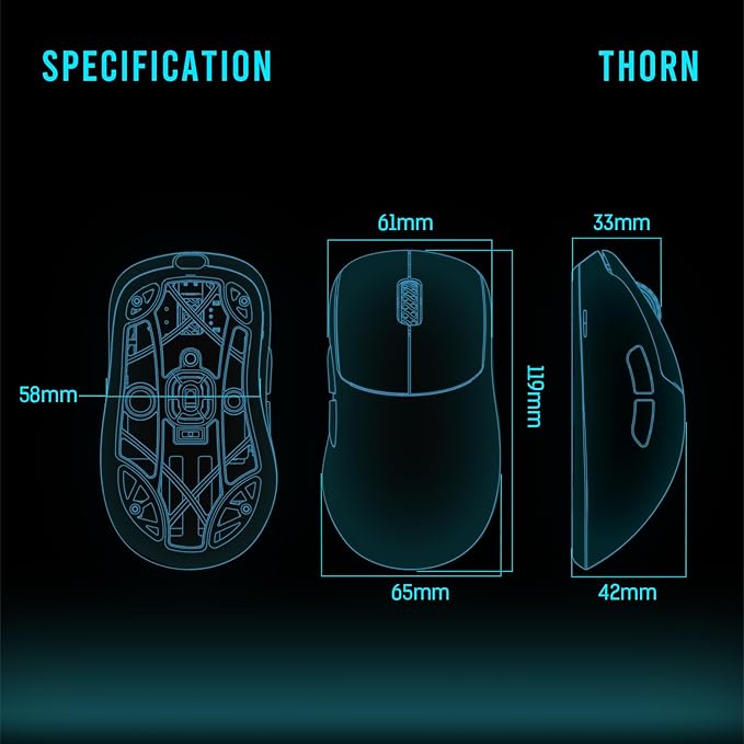 Lamzu Thorn Wireless Gaming Mouse, Ultra-Lightweight 52g, 26000DPI, Ergonomic, Optical Switch, Silver TTC Encoder, PAW3395 Sensor, MCU Nordic 52840-Polar White,4K Compatible