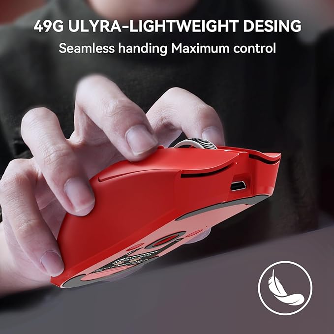 ATTACK SHARK X1 Superlight Wireless Gaming Mouse with RGB Magnetic Charging Dock, BT/2.4G Wireless/Wired Gaming Mouse, PAW3395PRO Gaming Sensor, 40000DPI, 53g Office Mice for PC/Mac/Win/Xbox (Red)