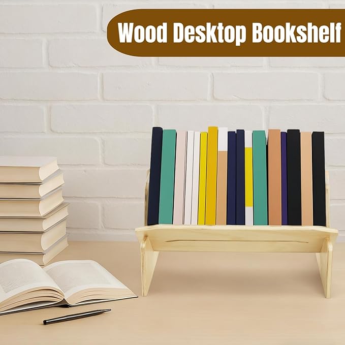 Wood Desktop Bookshelf, Tabletop Book Storage Rack Display Shelf with Handle, Tilting Office Bookcase Magazine Holder CD Rack for Office, Study Room, No Tools Required