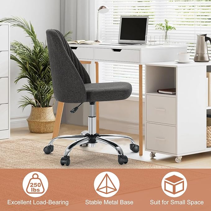 DUMOS Armless Wide Seat Rolling Desk Chair – Graphite