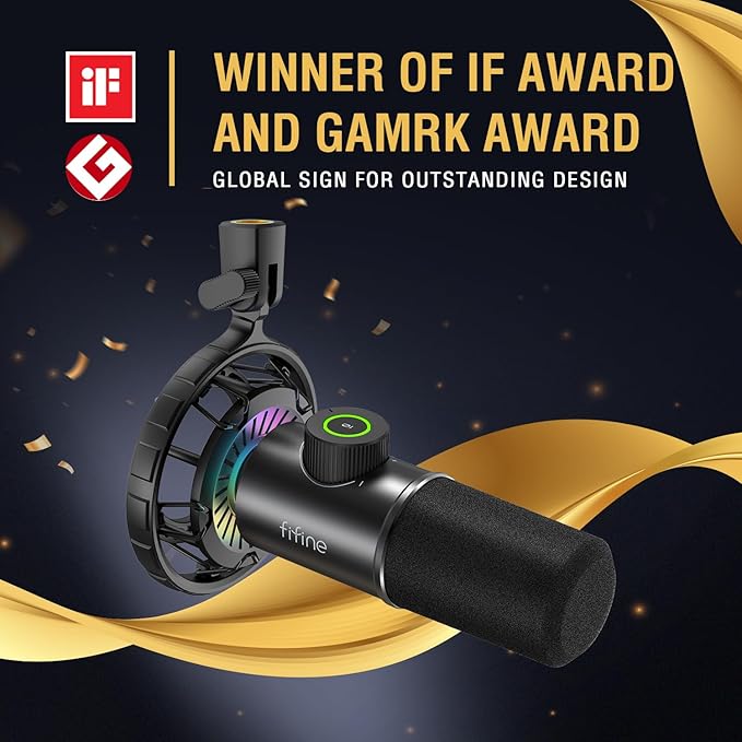 FIFINE USB Gaming Microphone, RGB Dynamic Mic for PC, with Tap-to-Mute Button, Plug & Play Cardioid Mic with Headphone Jack for Streaming, Podcast, Twitch, YouTube, Discord- K658