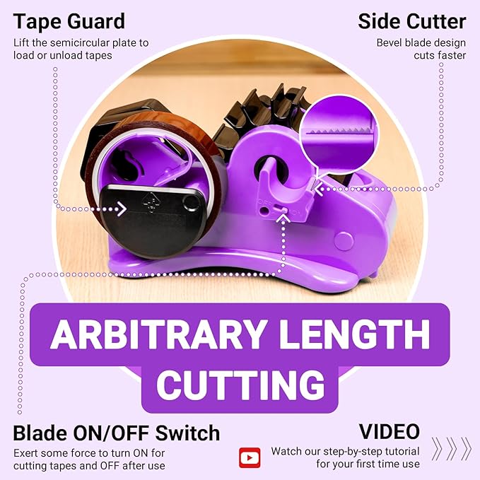 THINKLEARN Heat Tape Dispenser - Sublimation Heat Transfer Tape Dispenser with Scissors and Utility Knife, 1 '' & 3'' Core, Multi-Roll Pre-Cut Tape Dispenser for Crafting, Purple
