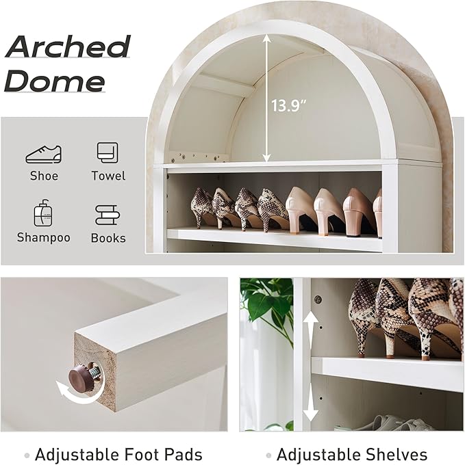 IFGET 71" Tall Arched Bookshelf, 7 Tiers Arch Bookcase with Storage, Modern Farmhouse Book Shelf with Adjustable Shelves, Wood Bookshelf w/Open Display Shelves for Living Room, Office (Antique White)