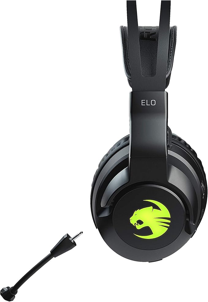 ROCCAT Elo 7.1 Air PC Wireless Gaming Headset, Surround Sound Headphones with Detachable Noise Cancelling Microphone, 50mm Drivers, 24 Hr Battery Life, RGB Lighting, Black