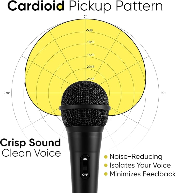 Bowens Wired Dynamic Microphone - Vocal Mic with 15ft Cable and 1/4-Inch to 3.5mm Adapter, Cardioid Karaoke Microphone for Singing, DJ, PA System, Podcasting, Public Speaking Microfono