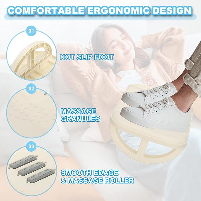 PATIKIL Foot Rest Swingable Stools Leg Rest Footrest with Roller Massager for Under Desk at Work Under Office Desk Chair Computer Gaming Home, White/Gray