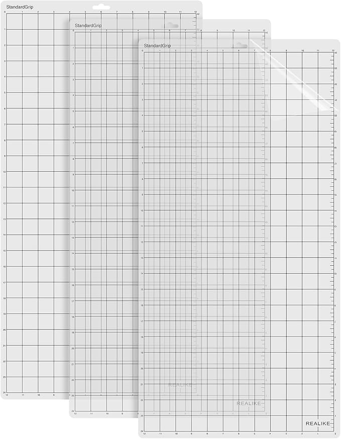 REALIKE StandardGrip Cutting Mat Compatible with Cricut Maker 3/Maker 4/Maker/Explore 3/4/Air 2/Air/One(3 Mats,12x24 inch) Standard Adhesive Non-Slip Cut Mats for Crafts, Quilting, Sewing and All Arts