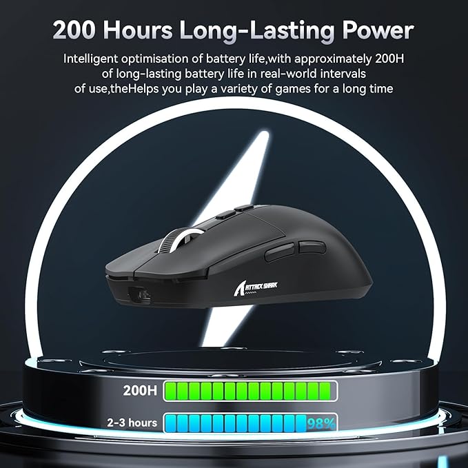 ATTACK SHARK X6 Lightweight Wireless Gaming Mouse with RGB Backlight Charging Base,Tri-Mode Wired/2.4GHz/BT5.2,26K DPI, PAW3395 Optical Sensor,HUANO Switch,5programmable Buttons,PC/Mac(Black)