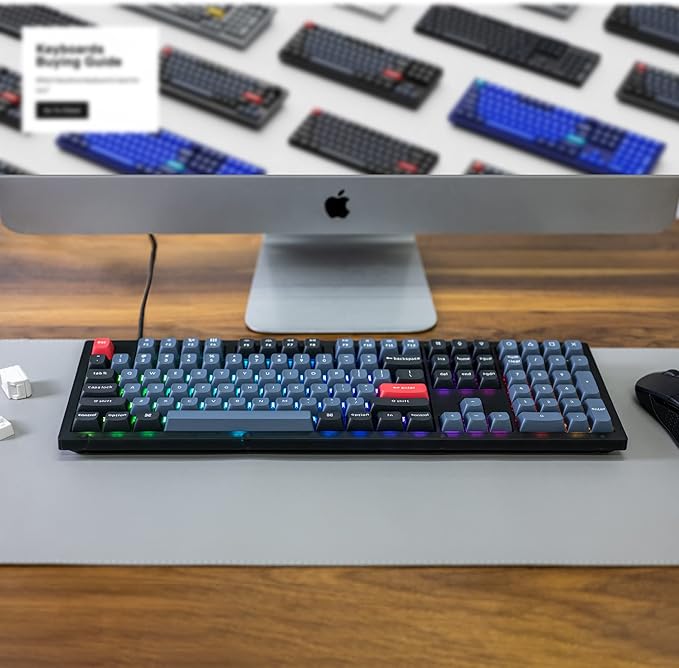 Keychron V6 Wired Custom Mechanical Keyboard, Full-Size QMK/VIA Programmable Macro with Hot-swappable Keychron K Pro Red Switch Compatible with Mac Windows Linux (Frosted Black-Translucent)