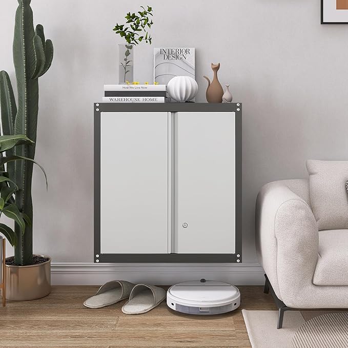 Metal Garage Storage Cabinet, Metal Wall Cabinets with Doors and Shelves, Steel Locking Cabinets, Floating Tool Cabinet for Garage, Basement, Warehouse