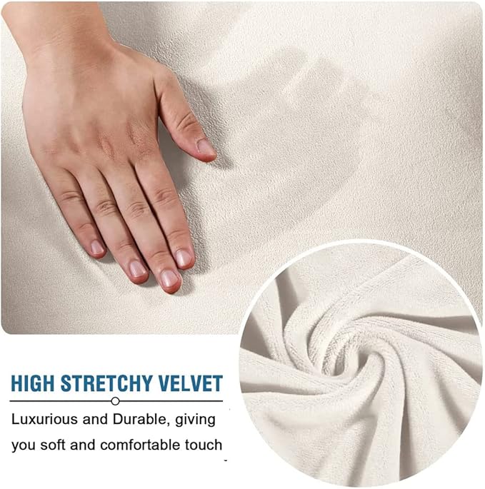 Ottoman Cover Square Velvet Ottoman Covers Protector for Footrest Foot Stool Furniture Stretch Comfortable with Elastic Bottom Small Ivory