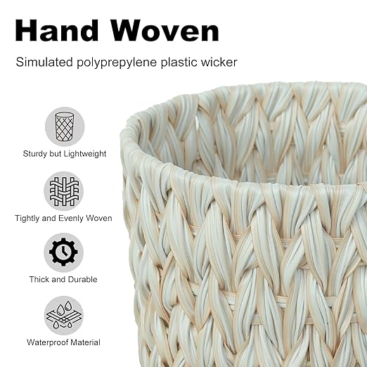 Coeusy Wicker Trash Can,Bathroom Trash Can,Wicker Waste Basket for Bathroom,Decorative Boho Small Waste Basket for Bedroom,Office,Cream White 2 Gallon