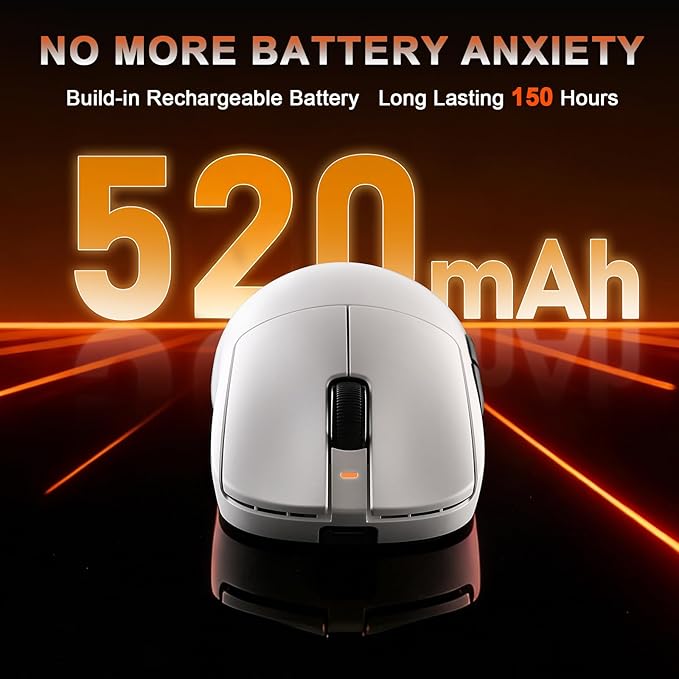 A9 Gaming Mouse, 18000 DPI, PAW3395 SE Sensor,53G Lightweight, Tri-Mode 2.4G/BT5.0/USB-C Wireless/Wired Mouse, Programmable Mouse, Office Mice for PC/Xbox/Win/Mac (White)