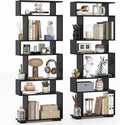 Giantex 6-Tier Geometric Bookshelves Set of 2, S-Shaped Bookcase with 2 Anti-Tipping Kits, Wooden Display Shelf, Decorative Storage Shelving Unit, Home Storage Organizer for Office Living Room, Black