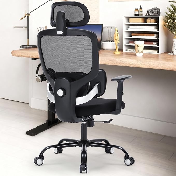 Ergonomic High-Back Mesh Office Chair with Lumbar Support & Headrest