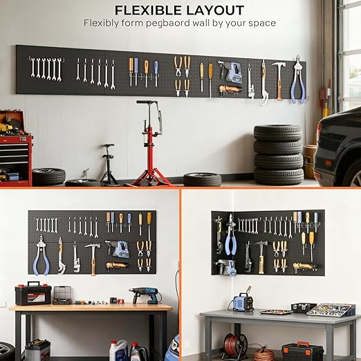 INCLY 4 Pack Peg Board, 12"x24" Upgrade Heavy Duty Metal Pegboard Panels, Black Pegboard Wall Organizer, Peg Board Panels for Walls Home, Garage Tools Storage, Shed, Craft Room, Office, Kitchen