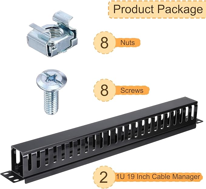 PATIKIL 1U 19 Inch Cable Manager, 2 Pack 24 Slot Horizontal Rack Mount Wire Management Metal Finger Duct Wire Organizer for Network Cabinet, Black