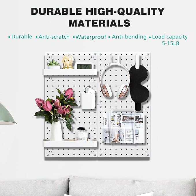 6Pcs Peg board, Pegboard Wall Organizer Panels, Wall Mount Display Small Pegboard Kits, Pegboard, Peg Boards for Wall Craft Room, for Kitchen, Garage, Workshop, Tool Accessories - White Pegboard